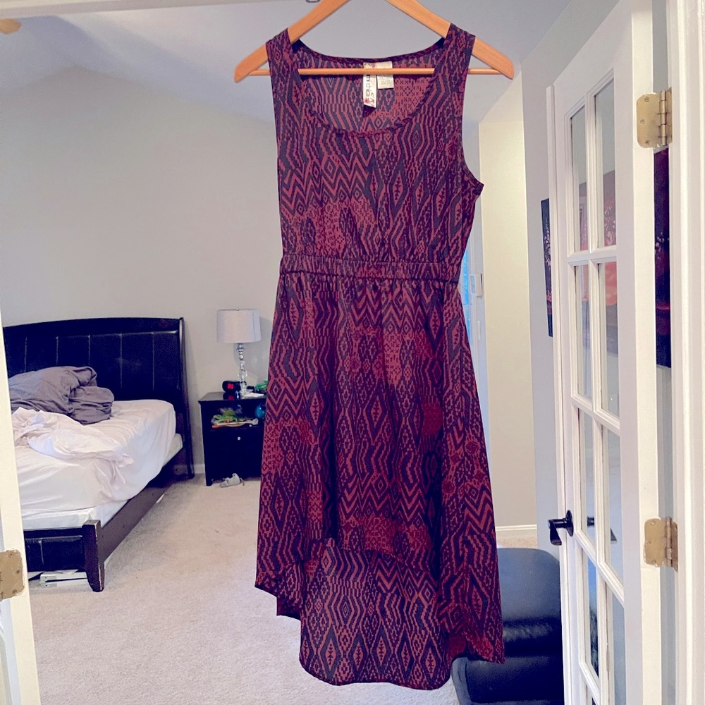 Geometric high-low summer dress medium-burgundy/navy